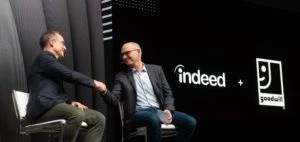 Indeed CEO Chris Hyams and Goodwill President and CEO Steven Preston announce their partnership.