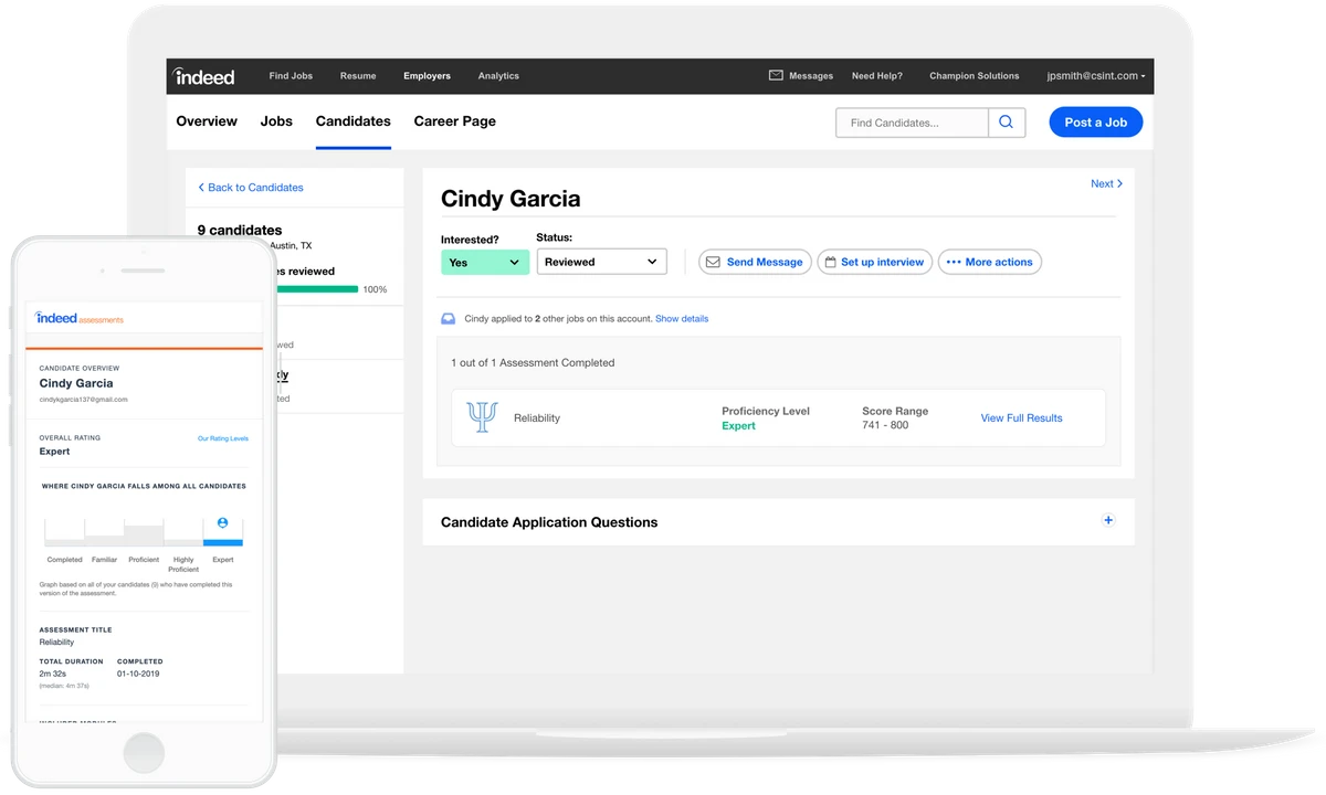 Indeed Assessments preview on laptop