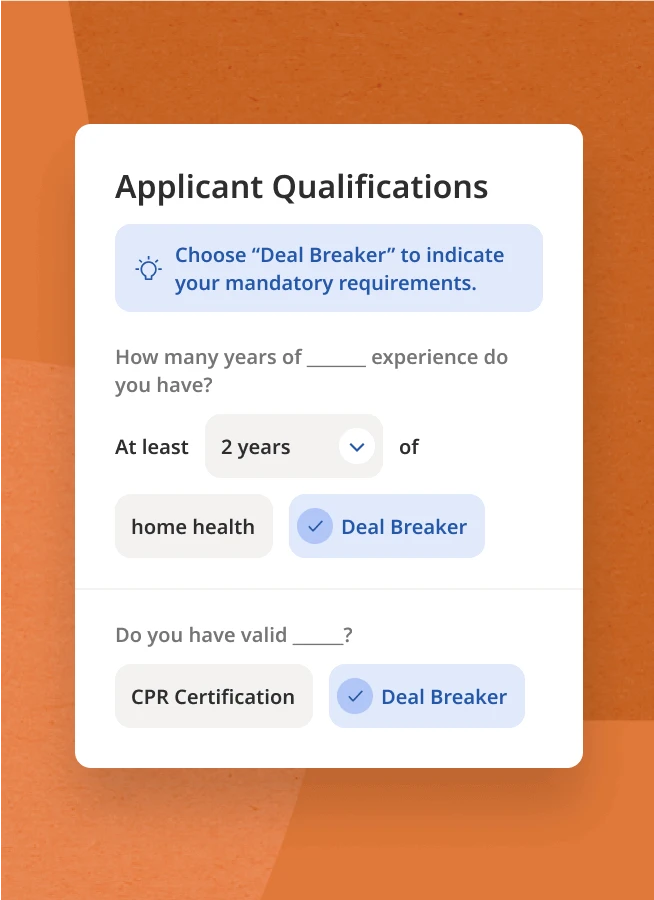Screenshot showing the ability to add deal breaker questions