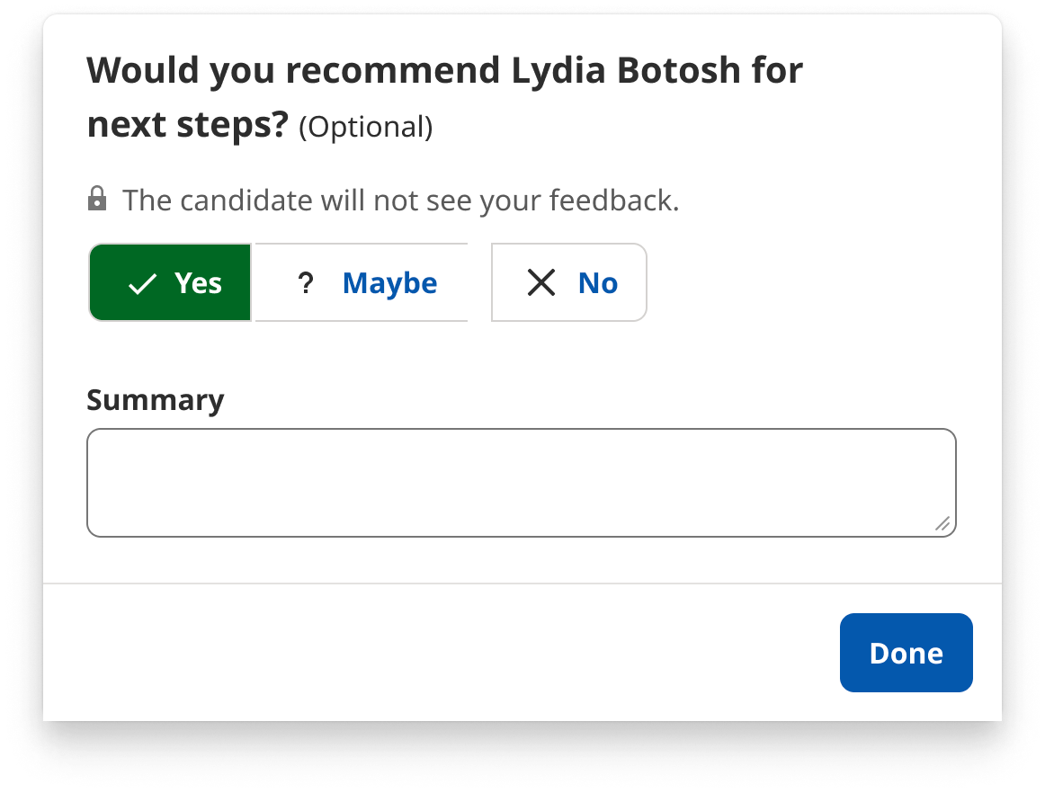 screenshot of disposition summary in indeed interview