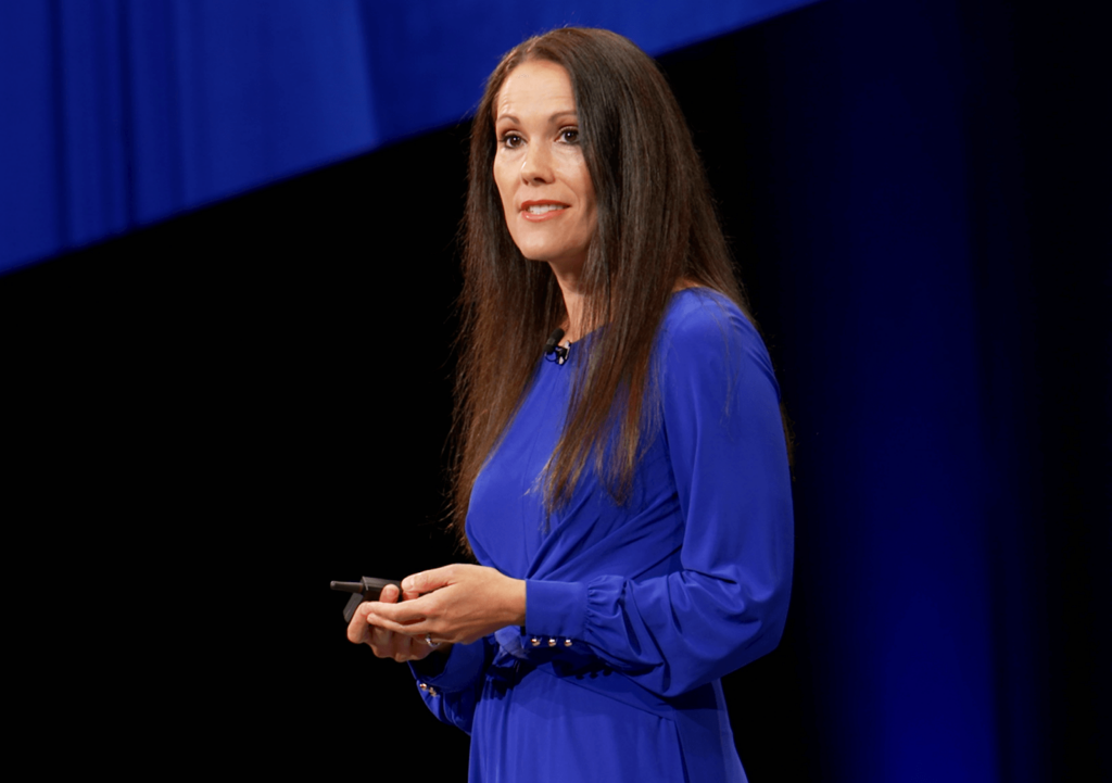 Image of Maggie Hulce, Executive Vice President of Enterprise at Indeed, presenting at Futureworks.
