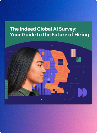 Your guide to the future of hiring” by Indeed. Based on exclusive Indeed data, this global survey offers a look at how HR/TA leaders and job seekers think about AI and its impact on the hiring process. (woman with graphic background on cover)