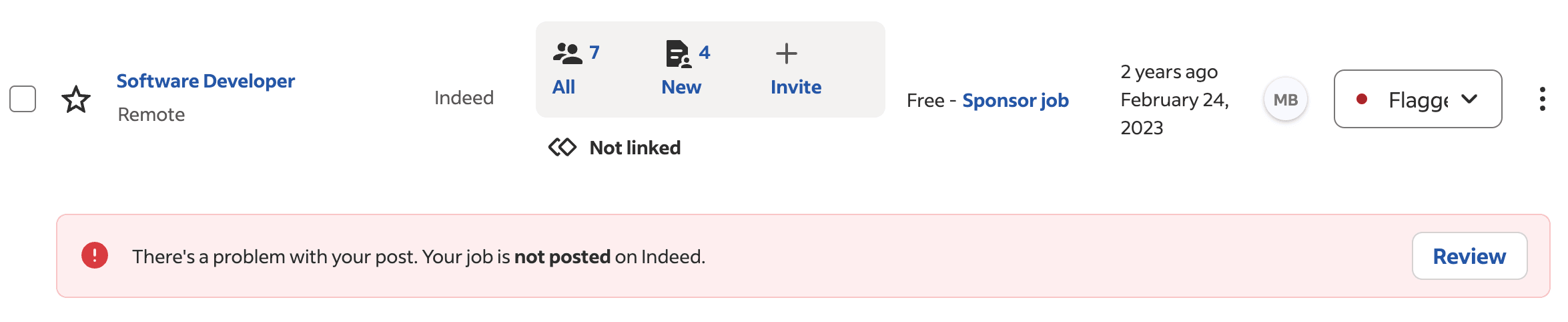 flagged job on indeed