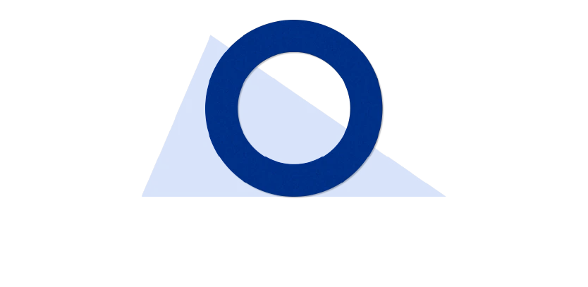 A blue circle on a transparent background with a stylized light blue triangular behind it