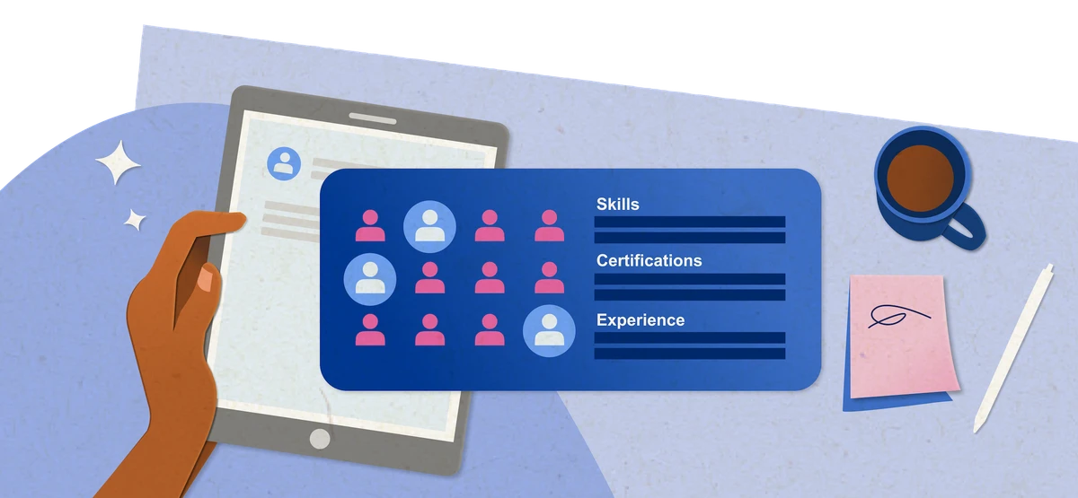 Person using tablet to sort and score different candidates
