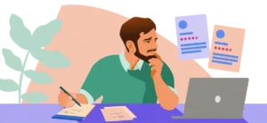 Profissional de RH comparando duas vagas na tela, uma gratuita e outra patrocinada, para decidir qual opção usar no Indeed