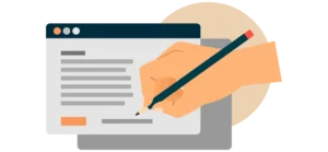 Profissional de RH escrevendo a descrição de uma vaga em um formulário online com lista de requisitos e benefícios