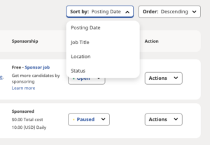 Screenshot of the Sort by dropdown helps you find jobs quickly