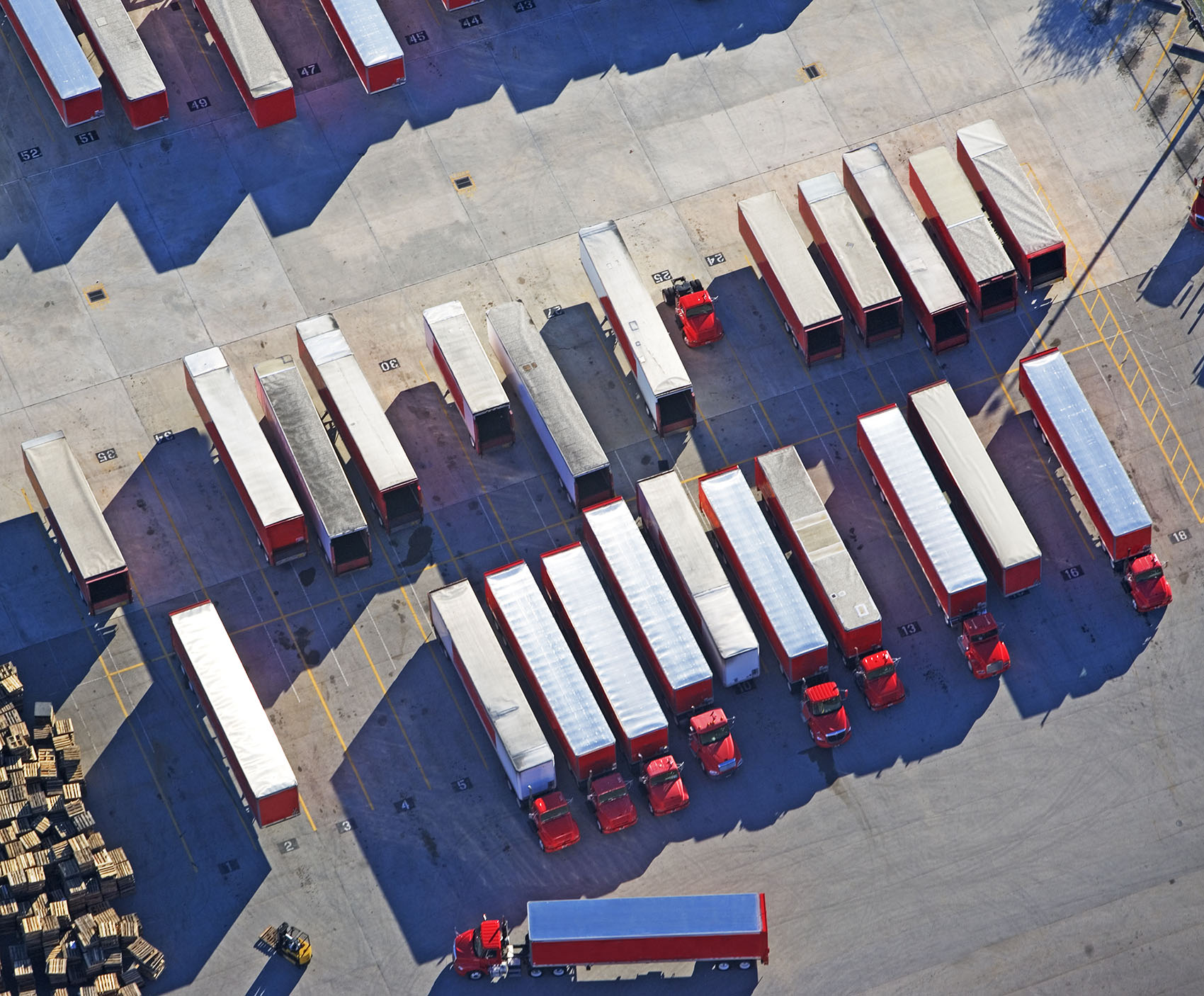 Birds eye view of transport trucks