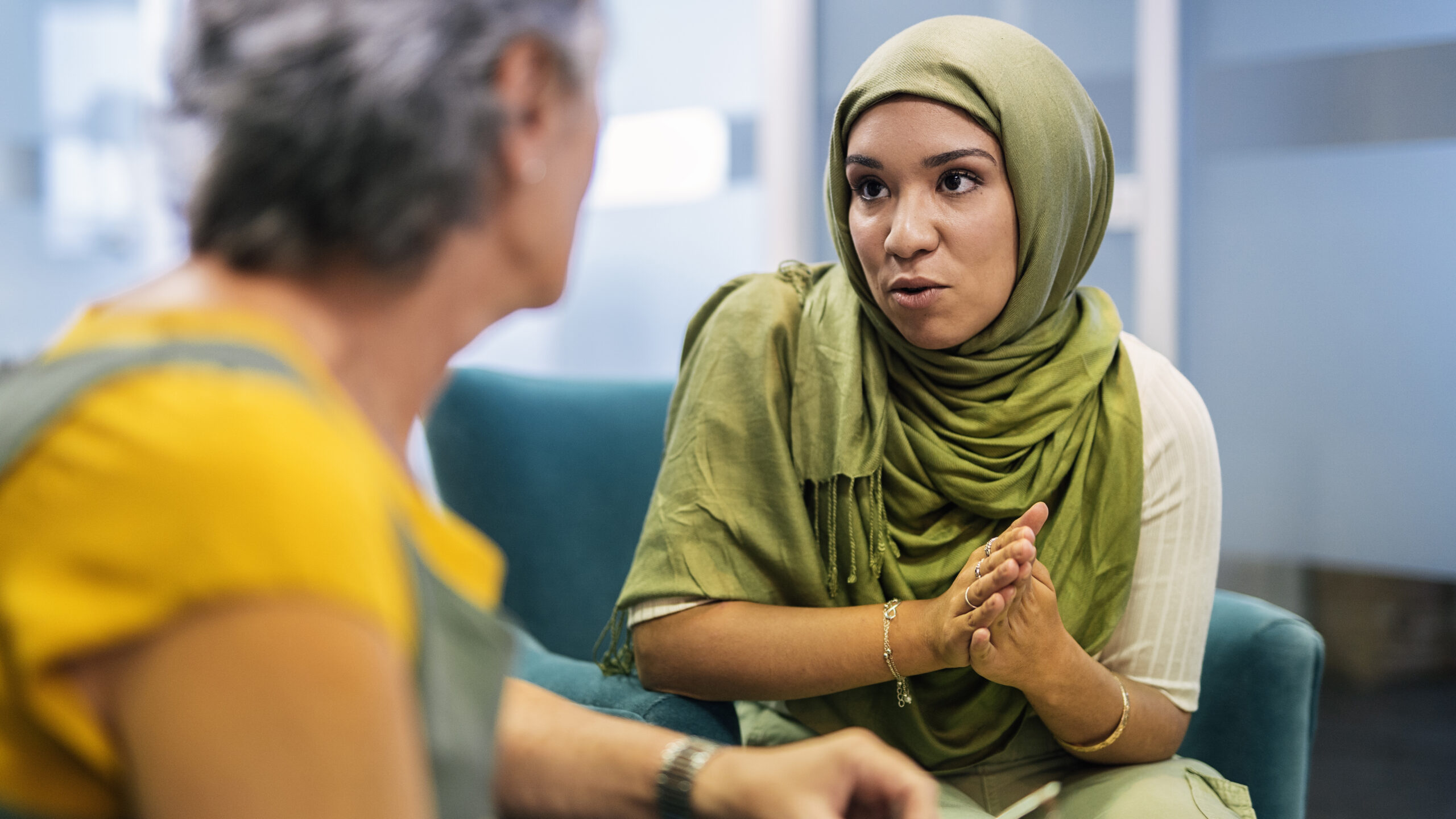 Two women talking