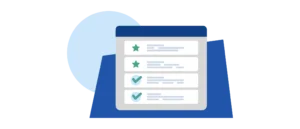 Flat illustration of a candidate list with stars and checkmarks, representing Smart Sourcing helping employers find qualified candidates on Indeed.