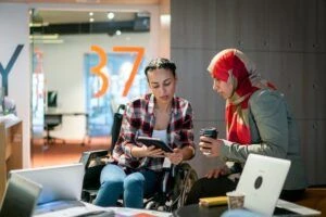 Young creative coworkers collaborating in an office
