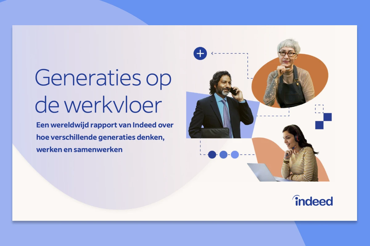 Omslag van rapport met de titel 'Generaties op de werkvloer' en de ondertitel 'Inzicht in een personeelsbestand met medewerkers van verschillende leeftijden'