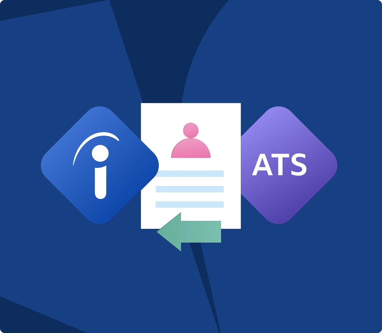 A digital graphic with the Indeed logo on the left, an ATS node on the right, and a job application form with an arrow pointing towards the left