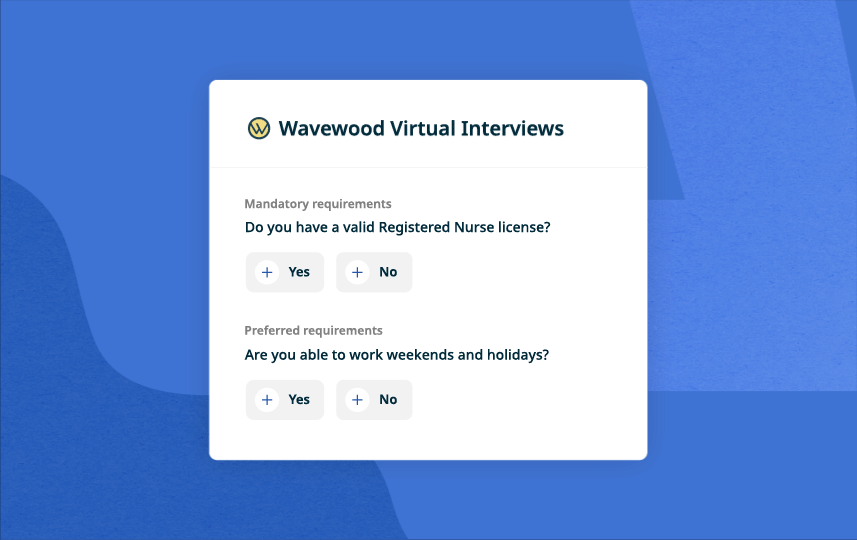 Candidates can read details about a job, answer screening questions, and schedule an interview if they match the employers hiring criteria.