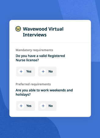 Candidates can read details about a job, answer screening questions, and schedule an interview if they match the employers hiring criteria.