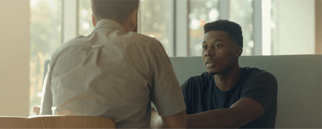 man sitting at a job interview