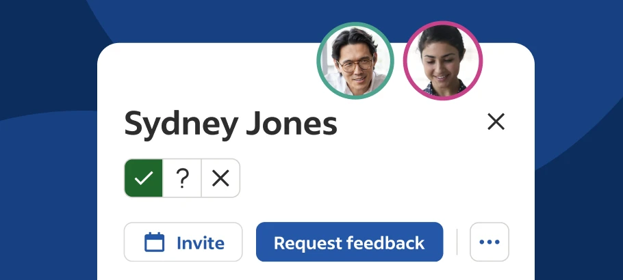 A graphic of a web modal showing two participants in a meeting invitation