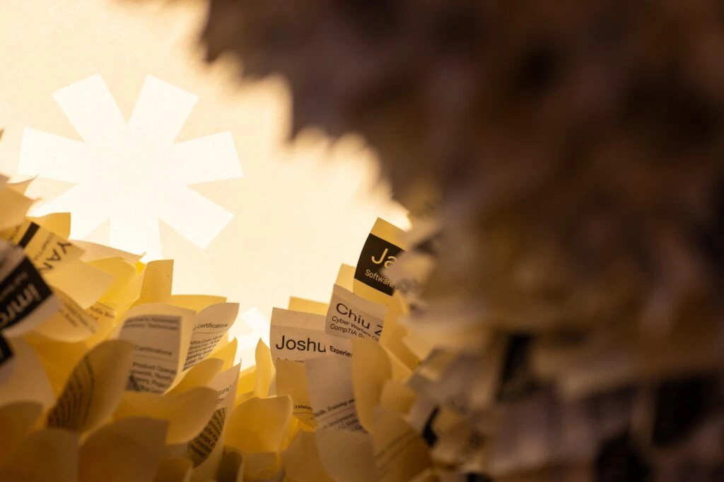 Close up of the Tear the Paper Ceiling installation.