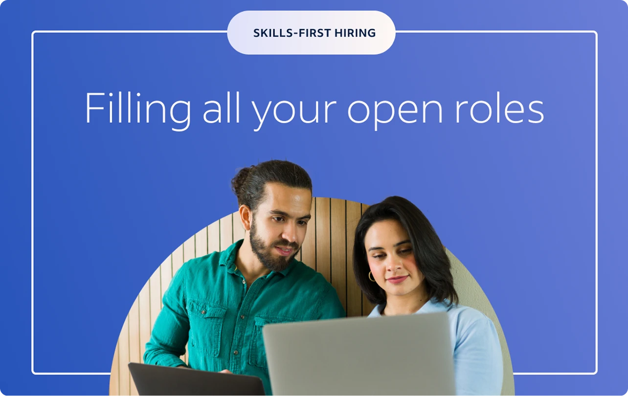 Cover of report showing title “Skills-first hiring” and subtitle “Filling all your open roles”