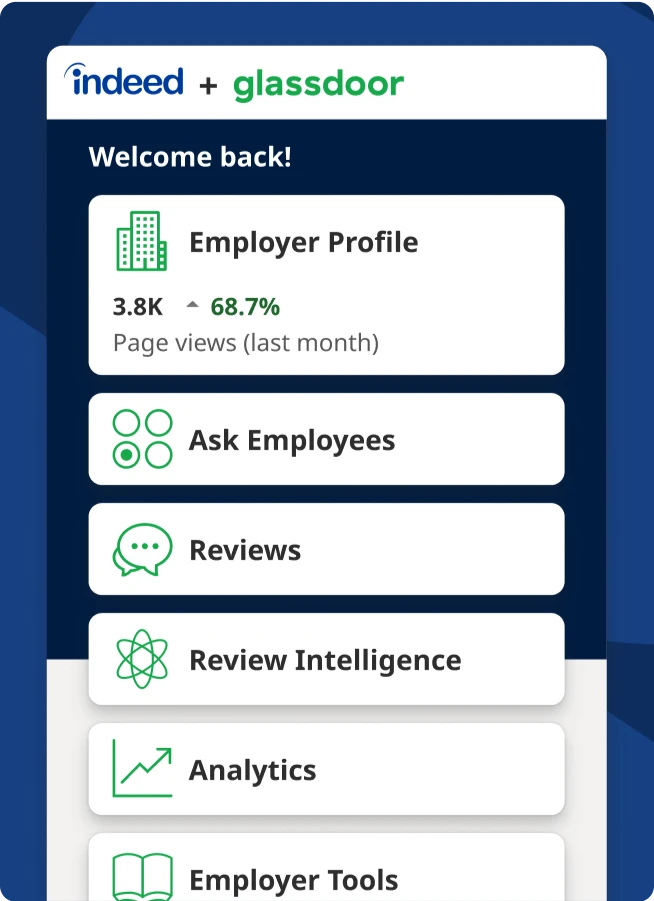 The user interface of the employer branding software featuring modules for employer profiles, review intelligence and detailed analytics.