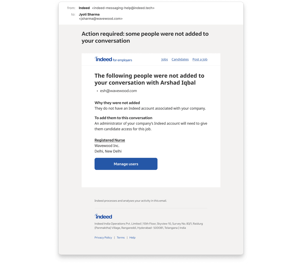 An example view of the mass email window where a intro template is being drafted to multiple candidates