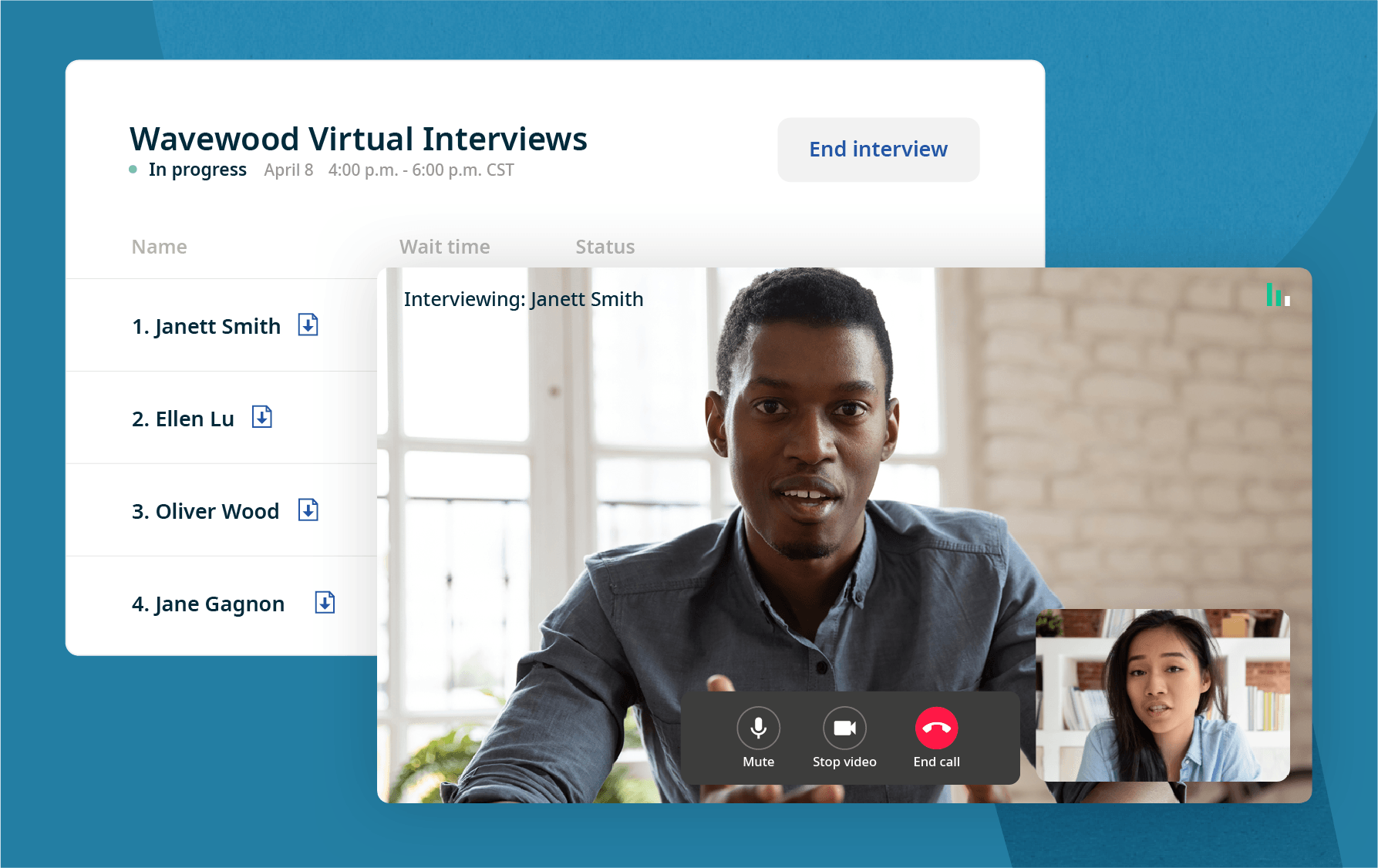 On interview day, employers join Indeed Interview and can review candidate resumes prior to the virtual interview.