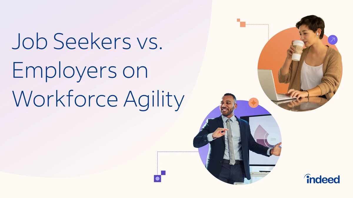 Infographic showing workforce agility statistics based on job seeker and employer opinions