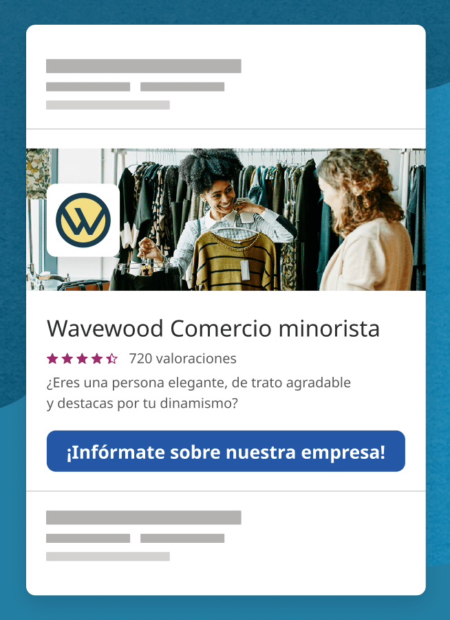 Oferta de empleo de Empresa destacada con el logotipo, el anuncio y la valoración, para mostrar cómo destacará su publicación frente a las de sus competidores