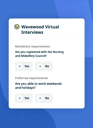 Candidates can read details about a job, answer screening questions, and schedule an interview if they match the employers hiring criteria.