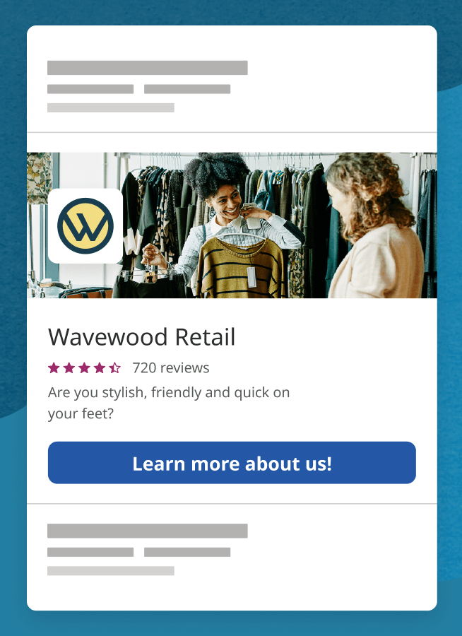 Featured employer job listing with added company logo, banner, and rating to show how your listing will stand out against competitors