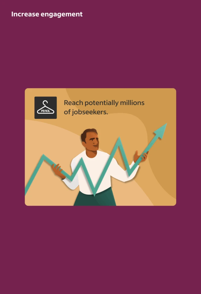 Illustration of a person holding an upward-trending graph, symbolizing increased reach to job seekers