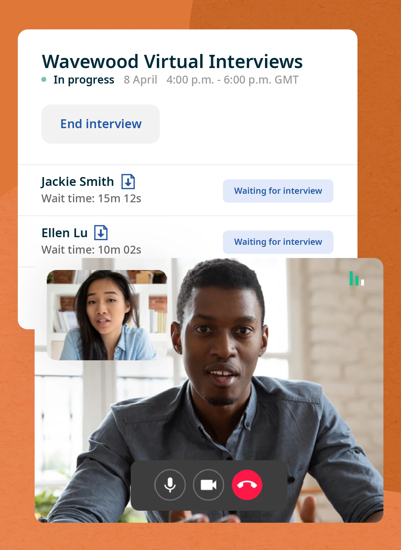 On interview day, employers join Indeed Interview and can review candidate resumes prior to the virtual interview.