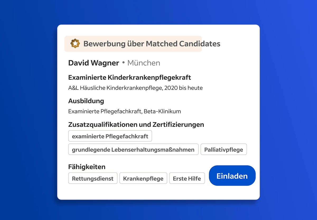 Screenshot von Premium-Stellenanzeigen Plus mit einem Beispiel für die „Matched Candidates“-Funktion.
