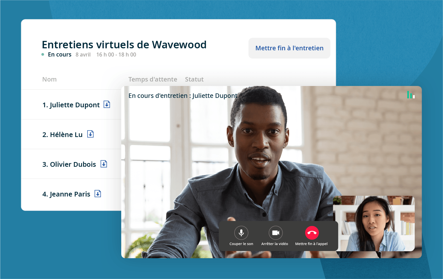 Le jour de l'entretien, les employeurs peuvent se connecter à Indeed Visio et passer en revue les CV des candidats avant l'entretien virtuel.