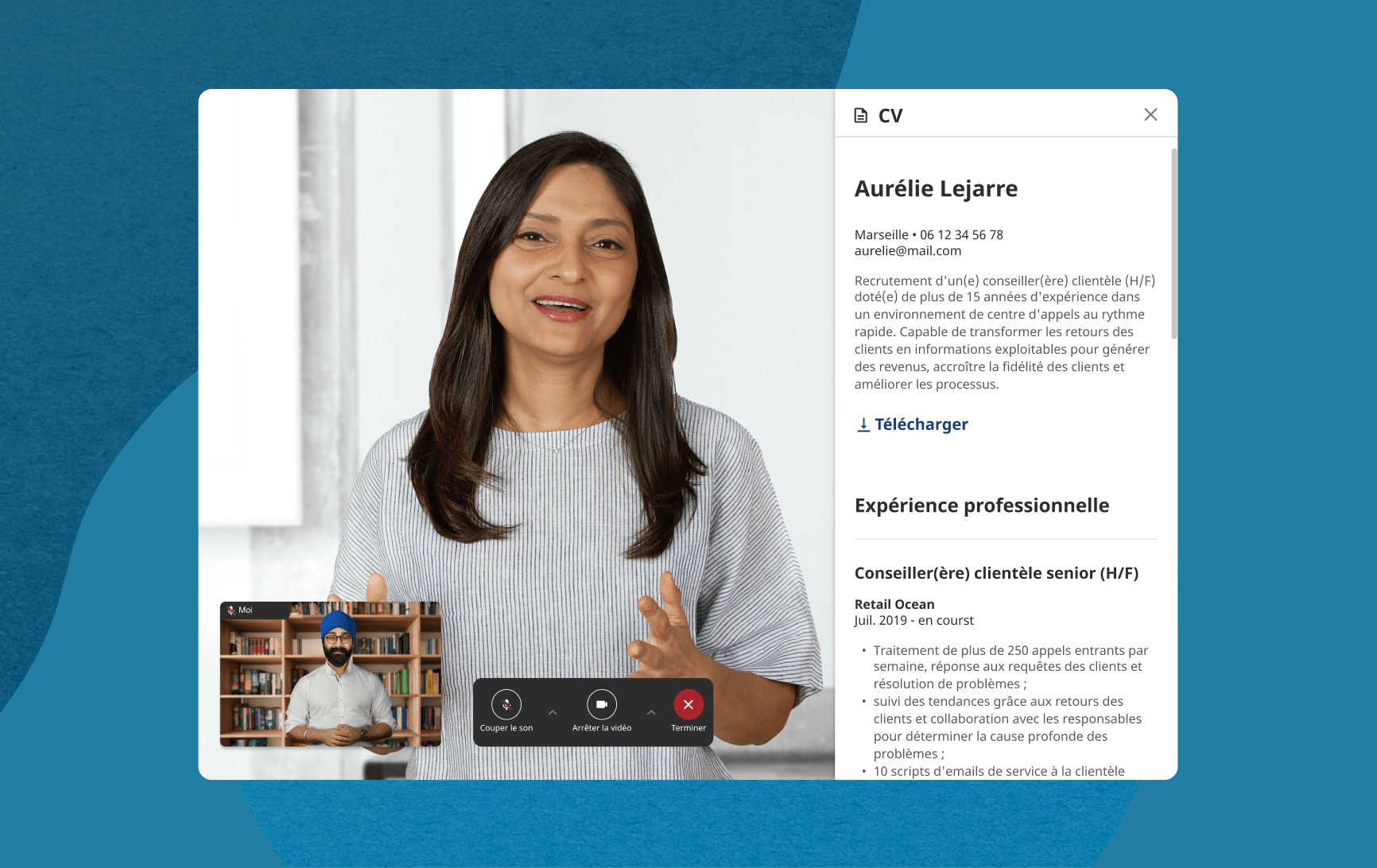 Le jour de l'entretien, les employeurs peuvent se connecter à Indeed Visio et passer en revue les CV des candidats avant l'entretien virtuel.