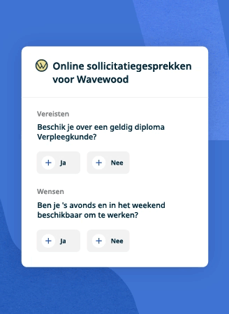 Kandidaten kunnen details over een functie lezen, screeningsvragen beantwoorden en een gesprek plannen als ze voldoen aan de wervingscriteria van de werkgever.