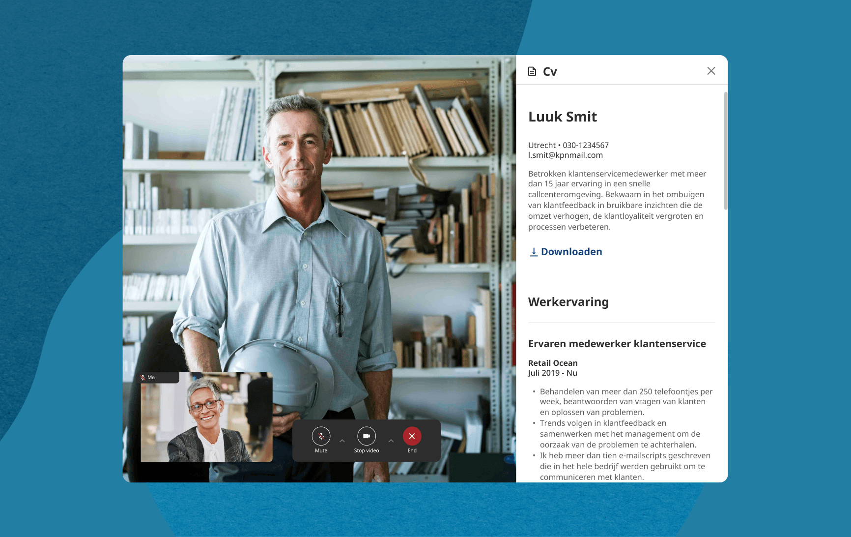 Op de dag van het gesprek melden werkgevers zich aan bij Indeed Sollicitatiegesprek en kunnen ze voorafgaand aan het virtuele gesprek de cv's van kandidaten bekijken.