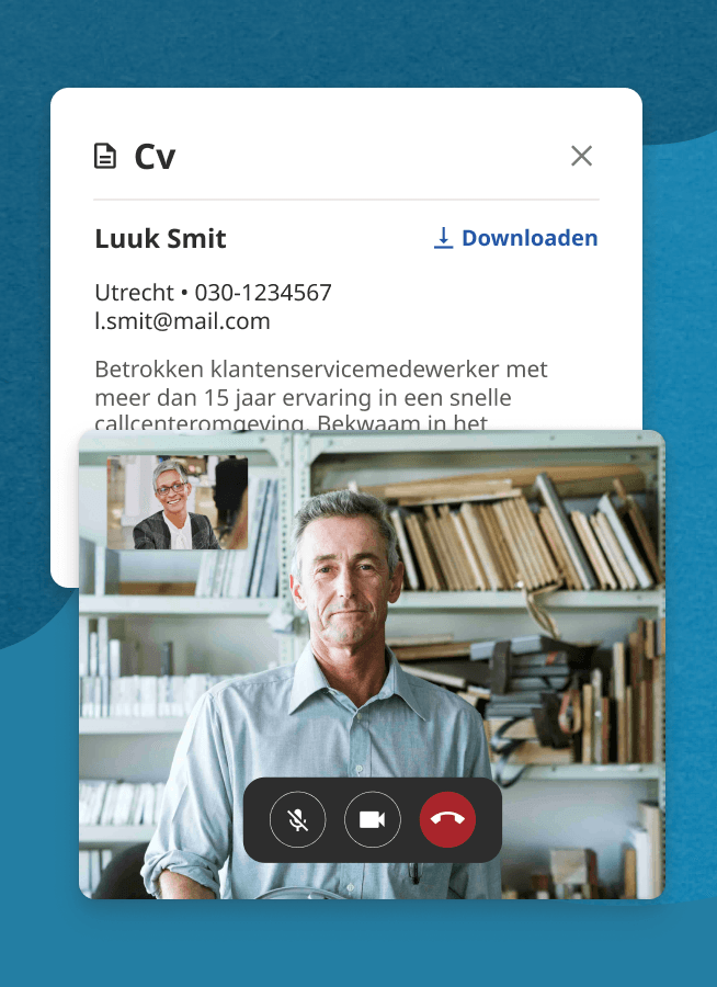 Op de dag van het gesprek melden werkgevers zich aan bij Indeed Sollicitatiegesprek en kunnen ze voorafgaand aan het virtuele gesprek de cv's van kandidaten bekijken.