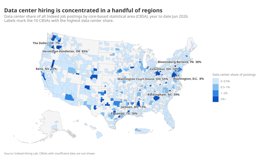Map of data center hiring concentration