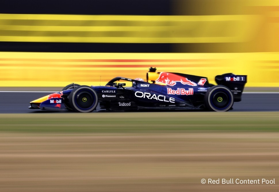 F1 car along a raceway at the Grand Prix