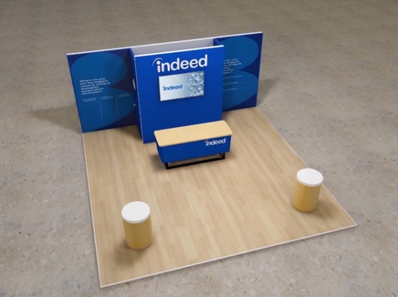 A 3D render of the Indeed booth 201 at Gartner HR Symposium EMEA