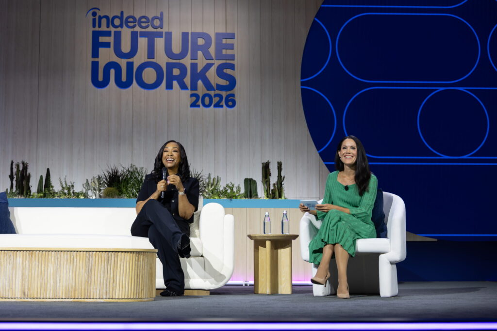 Shonda Rhimes speaking with Indeed Chief Revenue Officer Maggie Hulce at Indeed FutureWorks 2026.